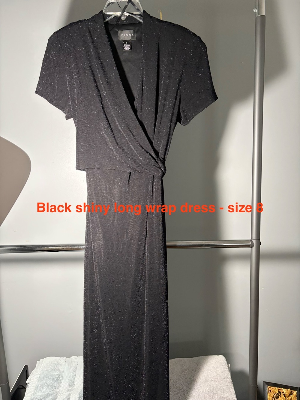 Rinascimento Black Sparkle Wrap-Style Maxi Dress